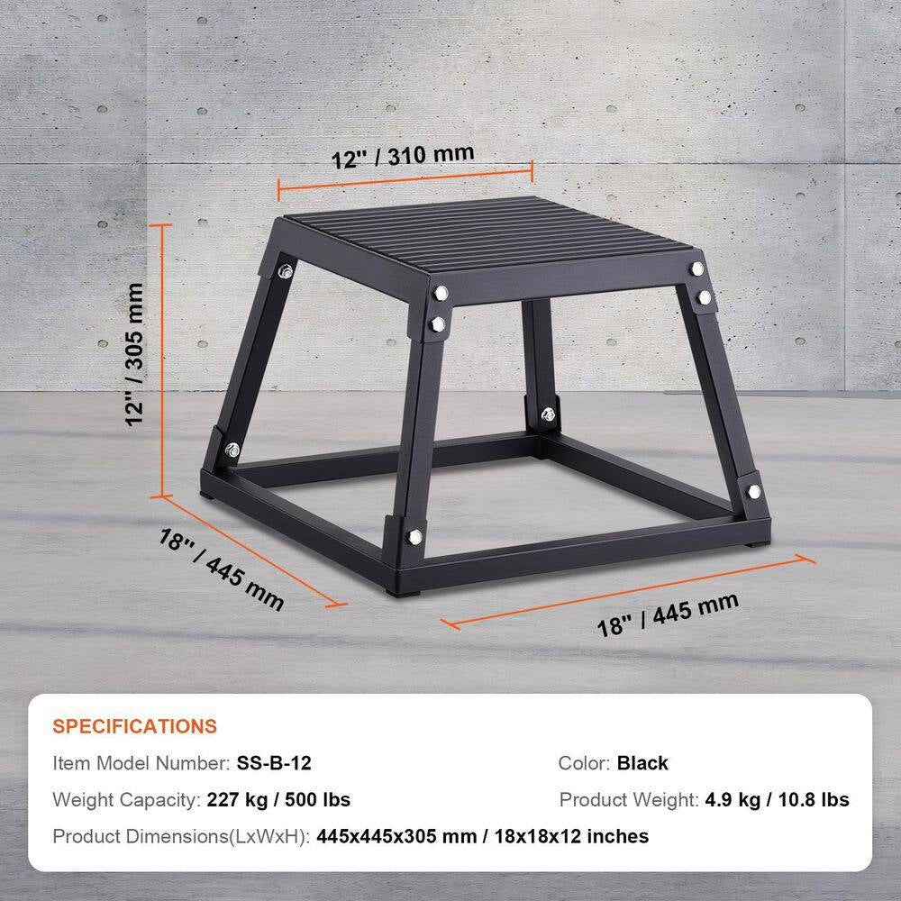 Plyometric Platform Box 12 In. Fitness Exercise Jump Box Step Plyometric Box Jump for Exercise Fit Training, Black