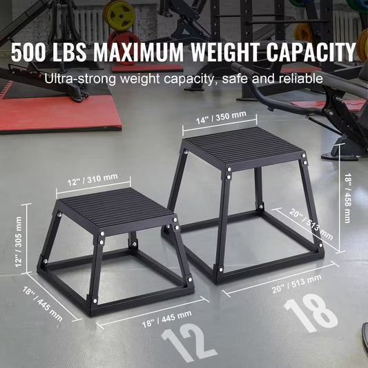 Plyometric Platform Box 12 In. Fitness Exercise Jump Box Step Plyometric Box Jump for Exercise Fit Training, Black