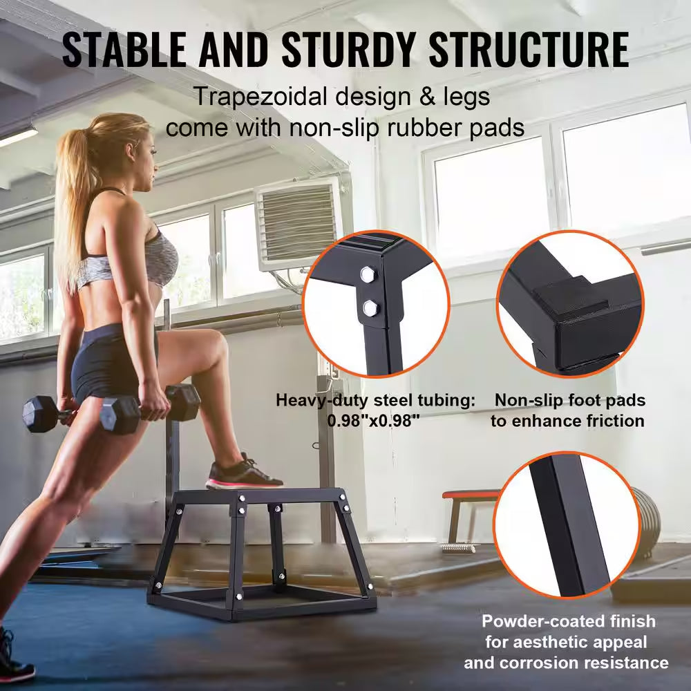 Plyometric Platform Box 12 In. Fitness Exercise Jump Box Step Plyometric Box Jump for Exercise Fit Training, Black