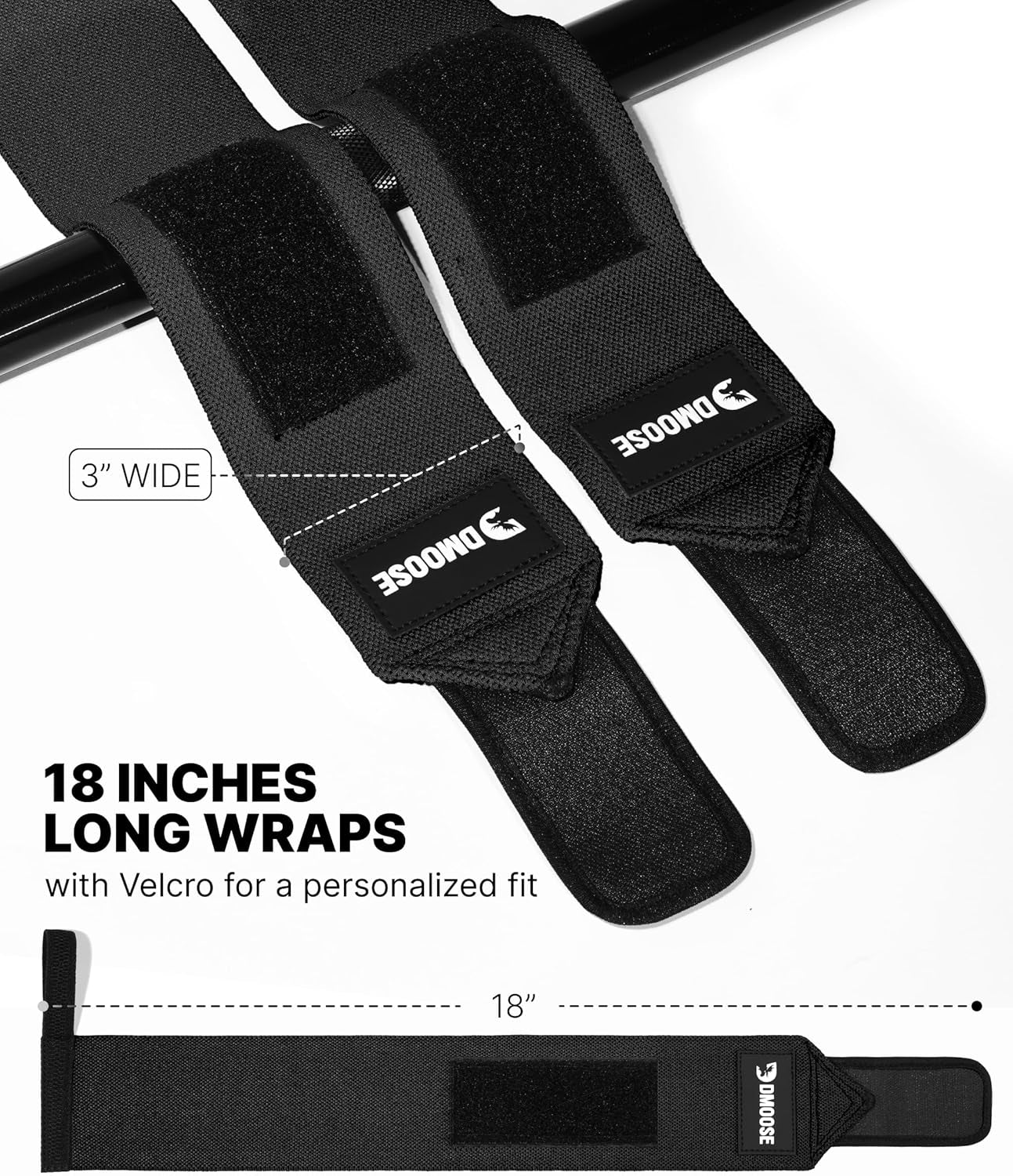 Heavy Duty 18" Fitness Wrist Wraps - Ultimate Support & Pain Relief for Weightlifting, Powerlifting & Workouts - USPA Approved for Men & Women